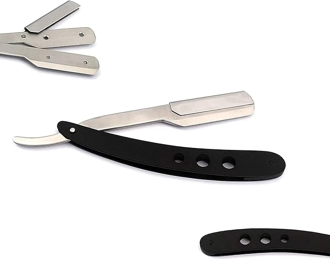 STRAIGHT EDGE BARBER SHAVING RAZOR, STEEL MATTE BLACK FOLDING STRAIGHT RAZOR, USES SINGLE EDGE REPLACEABLE BLADES A+ QUALITY