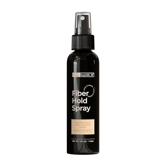 Hair Illusion Brown Real Hair Fibers and Fiber Holding Spray Bundle for Thinning Hair - 100% Natural Texture, Non Synthetic Hair Fibers - Bald Spot Cover Up for Women & Men - 38 Gram
