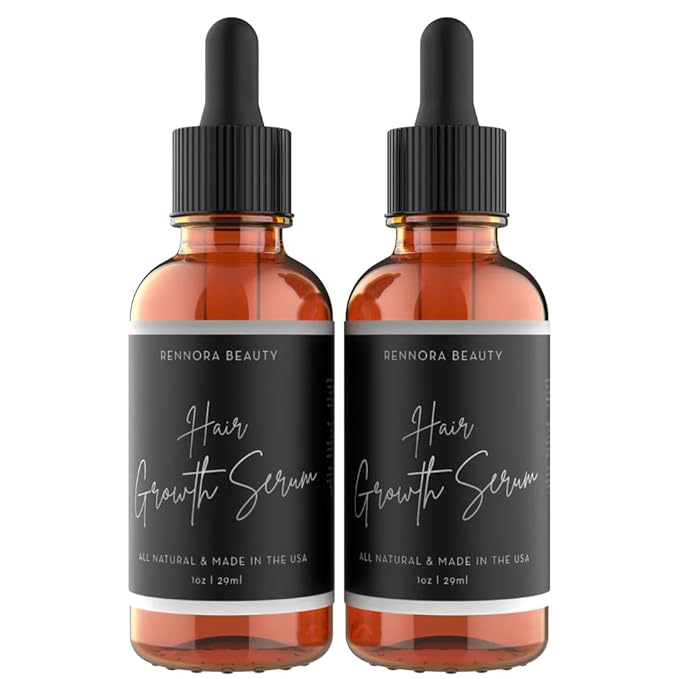 Rennora Hair Growth Serum with Organic Herbs and Natural Vitamins, Peppermint Oil, Stinging Nettle, and Rosemary Oil, No Chemicals, Formulated for Hair Regrowth (2 Pack - 60 Day Supply)