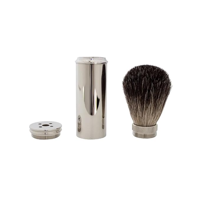 Razor MD 3-Piece Travel Shave Brush, Portable Badger Hair Shaving Brush for Men with Compact Case, Chrome