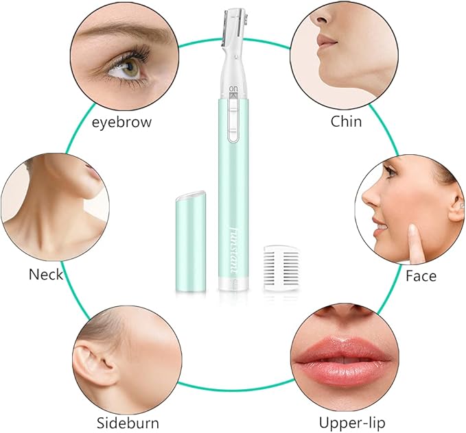 Eyebrow Trimmer for Women, Precision Facial Hair Trimmer for Chin, Lips, Neck, Upper Lip & Cheeks, Battery Operated Dual-Blade Groomer with Comb Attachment, Painless Portable Electric Shaper
