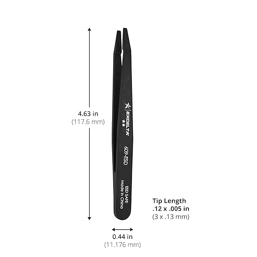 Excelta Precision Acetal Plastic Tweezers, Conductive, Straight Tip, Temperature Resistant to 212°F, Ideal for Delicate Components, Intermediate