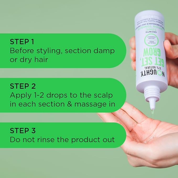 Noughty 97% Natural Get Set Grow Tonic, Leave in Treatment for Thicker and Fuller Looking Hair, with Pea Complex and Hyaluronic Acid 2.5fl.oz