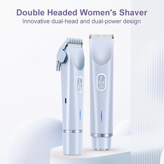 Women's Electric Shaver Bikini Trimmer for Women Razors 2-in-1 Dual Head Design IPX7 Waterproof Wet & Dry Use Body Groomer Hair Trimmer Remover for Facial Underarm Arm Face Leg Bikini (Blue)