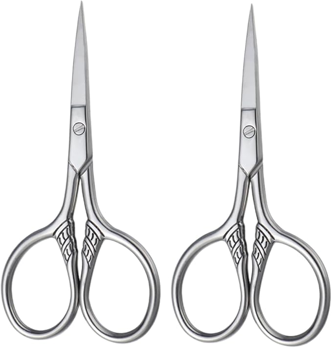 Ipetboom 2Pcs Stainless Steel Mustache Scissors for Men Beard Trimming Grooming Kit Rust Facial Hair Shears Barber Salon Precision Styling Silver