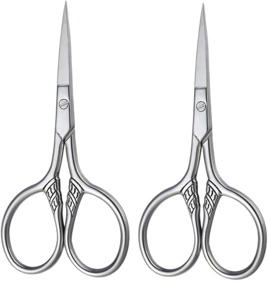 Ipetboom 2Pcs Stainless Steel Mustache Scissors for Men Beard Trimming Grooming Kit Rust Facial Hair Shears Barber Salon Precision Styling Silver