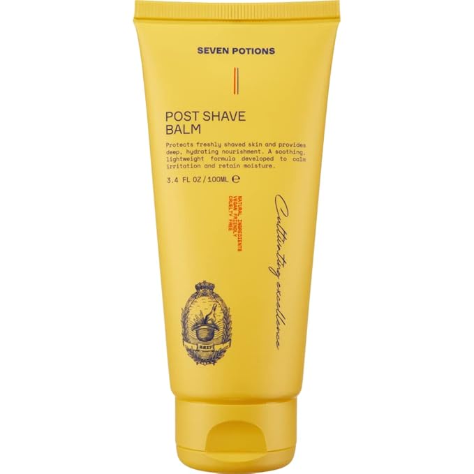 Seven Potions Post Shave Balm for Men – Calms Skin Irritation, Retains Moisture – Soothing, Hydrating, Lightweight Formula – Natural, Vegan, Cruelty-Free Aftershave Lotion (3.4 FL OZ)