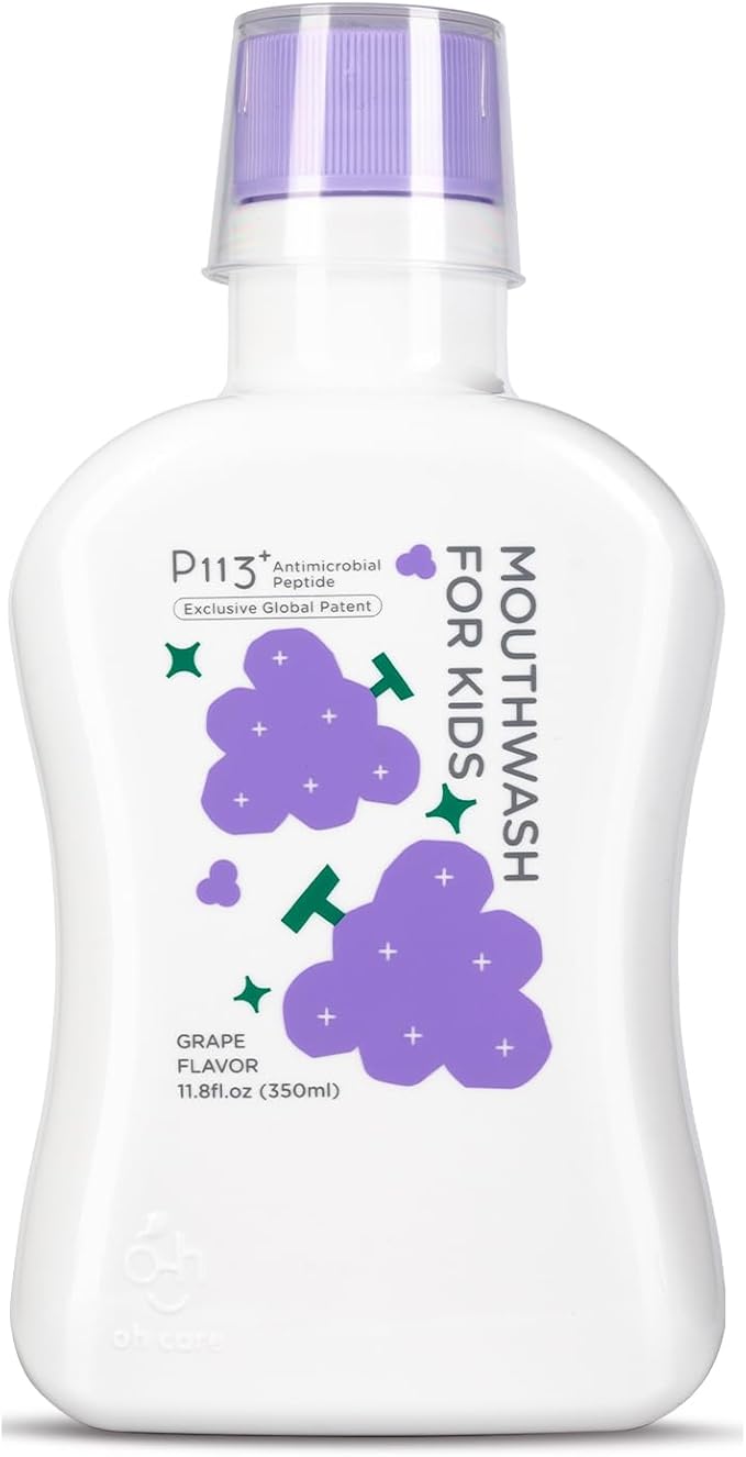 Mouthwash for Kids P113+ Peptide Anti Cavity Mouth Rinse Alcohol Free for Teeth and Gums Safe Oral Hygiene for Newborn to Toddler 11.8 fl oz (11.8 Fl oz, Grape)