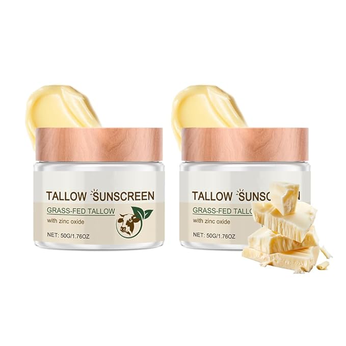 Mineral Tallow Sunscreen for Women and Men,2 Pack Natural Beef Tallow Sunscreen with Nourishing,Moisturizing and Long Last Sunblock Effect,Face and Body Sunblock for All Skin Type,3 Oz (white)
