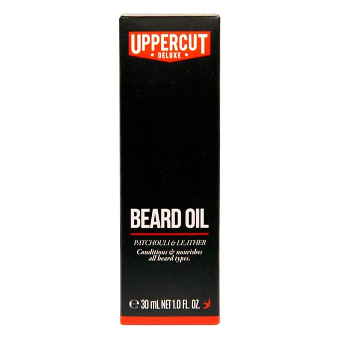 Uppercut Deluxe Beard Oil for Men, Lightweight Non-Greasy Beard Conditioner with Argan, Jojoba, Avocado & Rosemary Oils, Softens & Nourishes Beard, Patchouli Leather Scent, Beard Grooming Oil, 1 fl oz