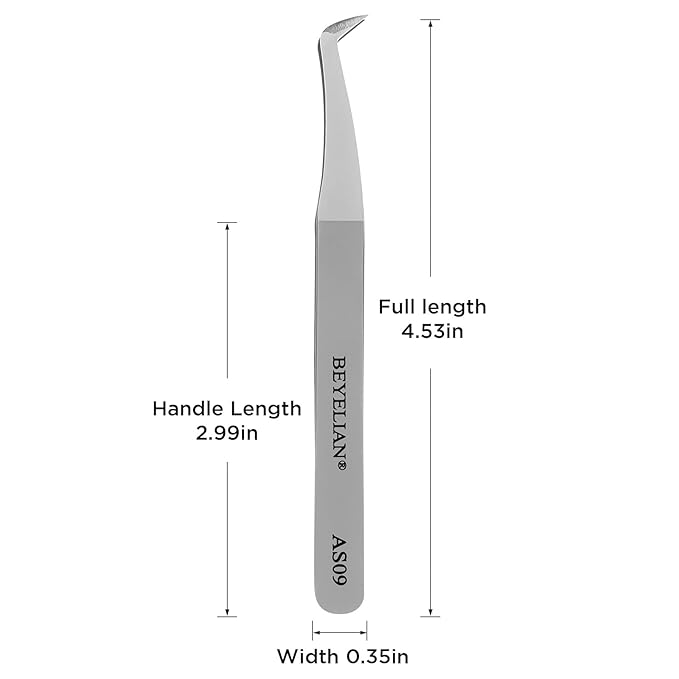 Volume Lash Tweezers Beyelian Lash Tweezers for Eyelash Extensions, Curved L High Precision Tip for Mega Fans, Stainless Steel AS09 Silver.