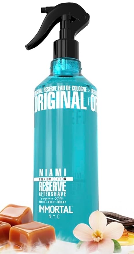 Immortal NYC Reserve Miami, Aftershave Spray Body/Face Men's Cologne, 13.5 oz / 400 ml,Barbers, Softens Skin, Refreshes, Revitalizes and Relieves Face and Skin, Moisturizing Formula After Shaving