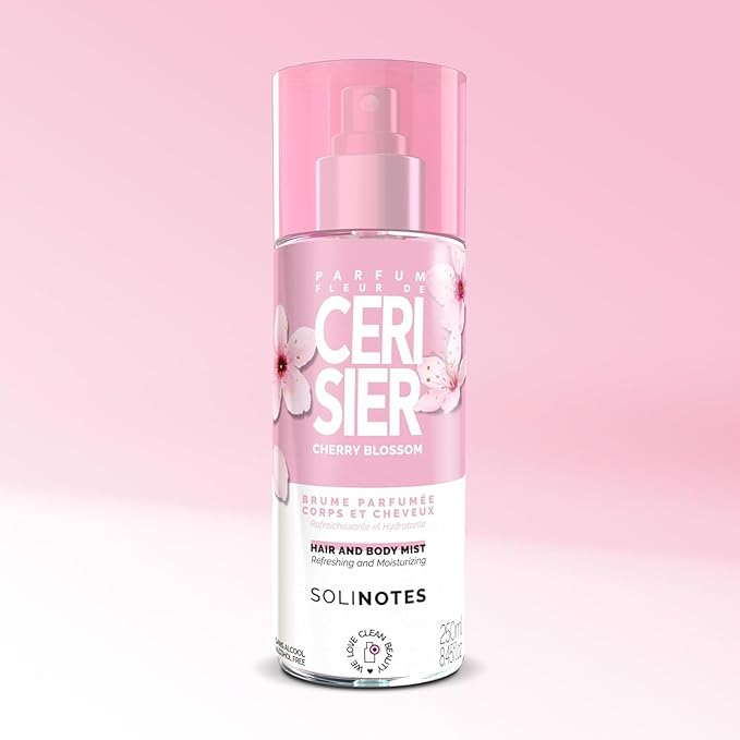 Brume Parfumee Fleur de Cerisier SOLINOTES | Parfum Rafraichissant et Hydratant - Sans Alcool | Brume Parfumee Corps et Cheveux | 250 ml