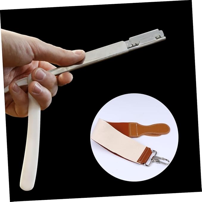 LIFKOME Leather Razor Strop Sharpening Belt Double-sided Canvas Hanging Buckle Great for Straight Razors Scissors and