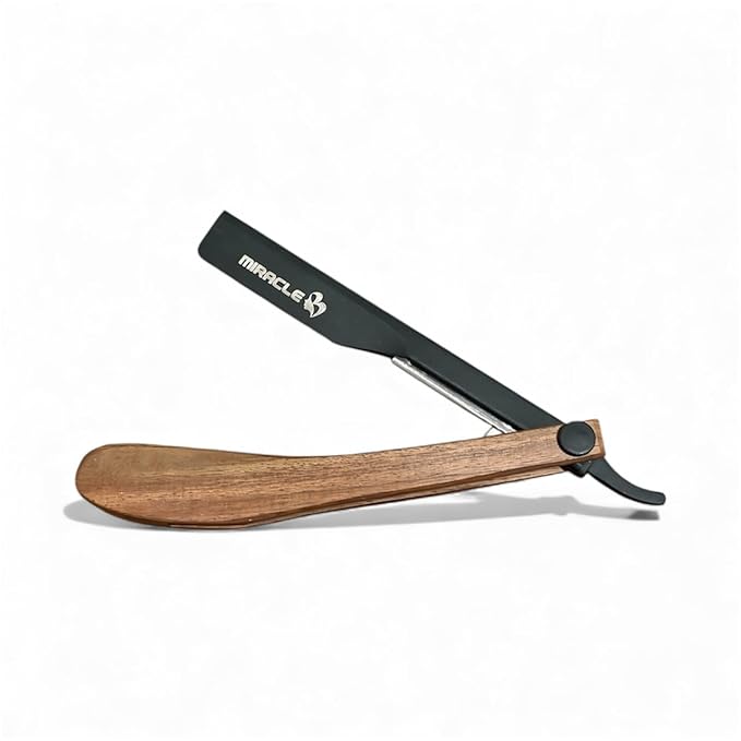 Classic Barber Straight Razor with Blades – Professional Wooden Handle Shaving Tool for Facial Hair, Neckline & Detailing By MIRACLE
