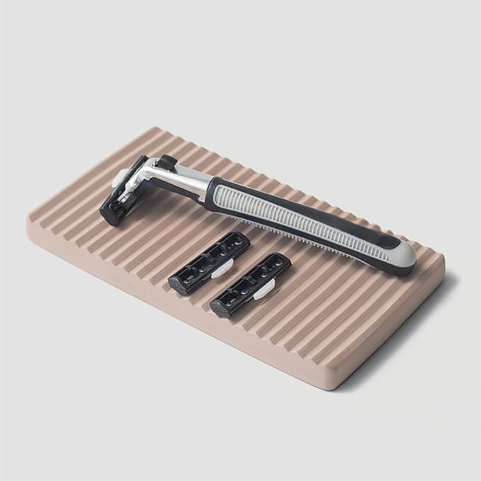 Diatomite Razor Holder for Shower,Water Absorption Fast Drying Natural Diatomite Tray for Razor Soap Shaving Cream Foam Bottle Face Wash (Brown)