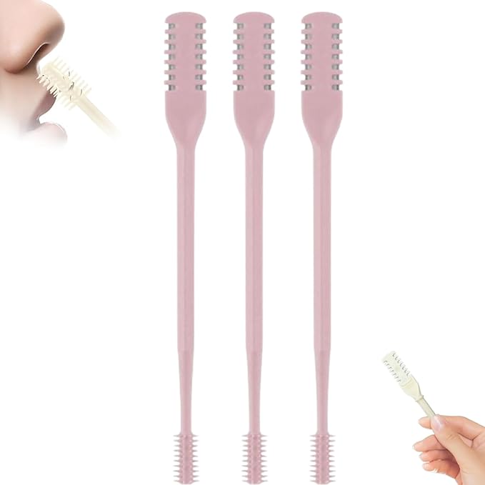 2-in-1 Nasal Hair Cutter, 360° Rotating Double Sided Nose Hair Removal Tool Mini Noses Hairs Removers Tools Nose Hair Clipper with Ear Picker for Women and Men (Pink, 3pcs)