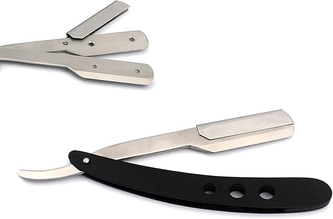 BARBER STRAIGHT RAZOR MATTE CUTTHROAT 3 HOLE DESIGN (SILVER AND BLACK) A+ QUALITY