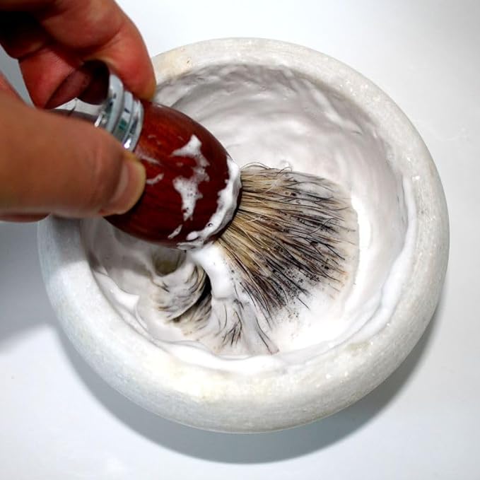 Shaving Soap & Cream Bowl for Men, Natural White Marble Stone, Heat Preservation, Easier to Whip Up a Fantastic Foam with Interior Micro-ridges, Art of Shave Lather bowl …