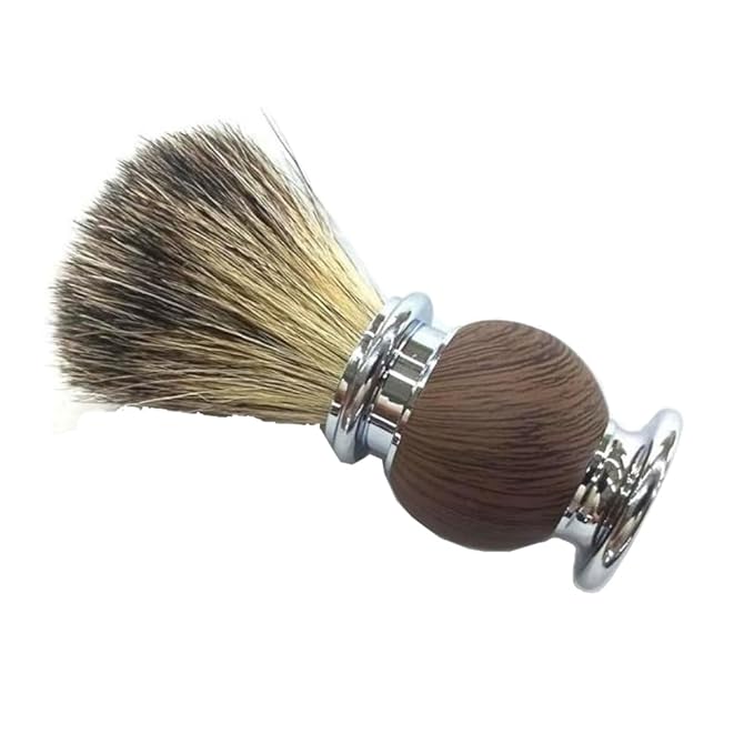 Premium Shaving Brush, Badger Hair Bristles, Brown Wood Handle with Chrome Accents