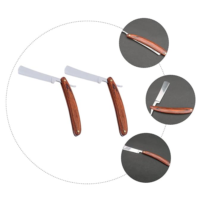 Beaupretty 2Pcs Straight Razor: Professional Barber Razor with Wooden Handle - Old Fashion Beard Trimming Cutter for Home Salon
