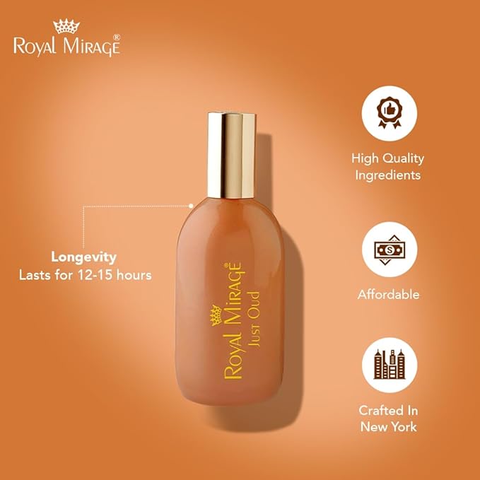 Royal Mirage Just Oud Eau de Cologne - Premium Oud Wood & Leather Fragrance Spray - Sultry Woods & Florals - 120ml (4 oz) Long-Lasting EDC
