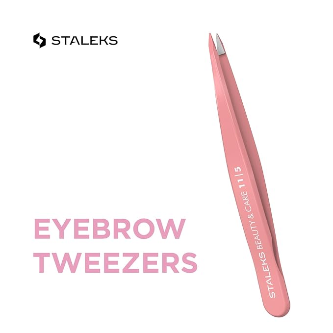 STALEKS BEAUTY & CARE 11 Type 5 Eyebrow Tweezers – Pointed Stainless Steel with Stylish Colored Handles for Ingrown Hairs & Spot Correction