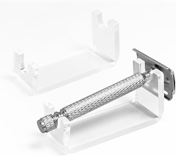 SINNNNBLE Acrylic Double Edge Safety Razor Stand Holder, Portable Bathroom Countertop Organizer for Razor Drying & Shaving Essentials (2 Pack)