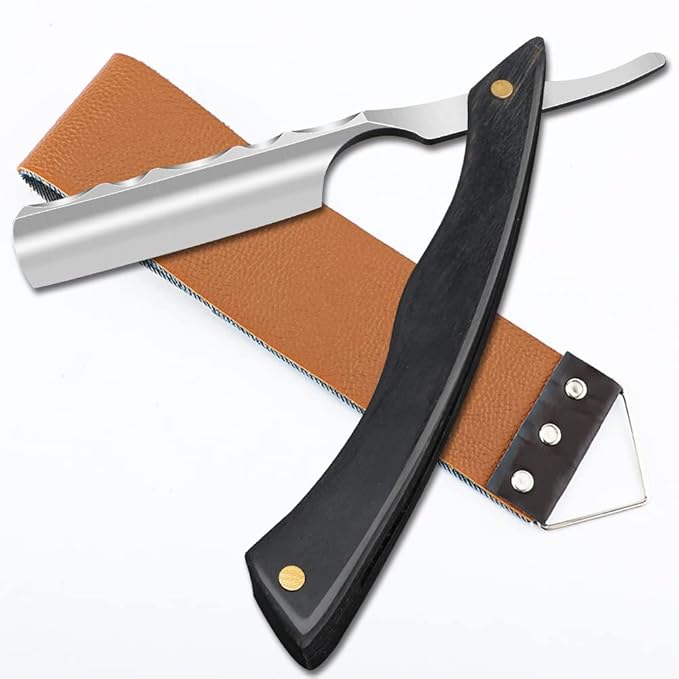 Straight Razor With Strope - Professional Straight Edge Barber Premium Stainless Steel Shaver With Shaving Strop for Men Home & Salon Grooming Using (NO.155)