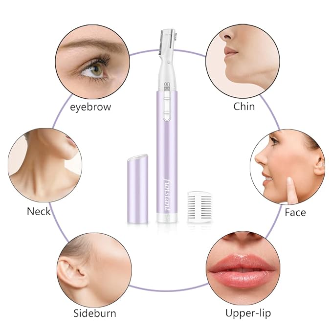 Upgraded Eyebrow Trimmer, Precision Electric Eyebrow Razor for Women Battery-Operated Facial Hair Remover with Comb No Pulling Sensation Painless for Face Chin Neck, Upper-Lip, Peach-Fuzz