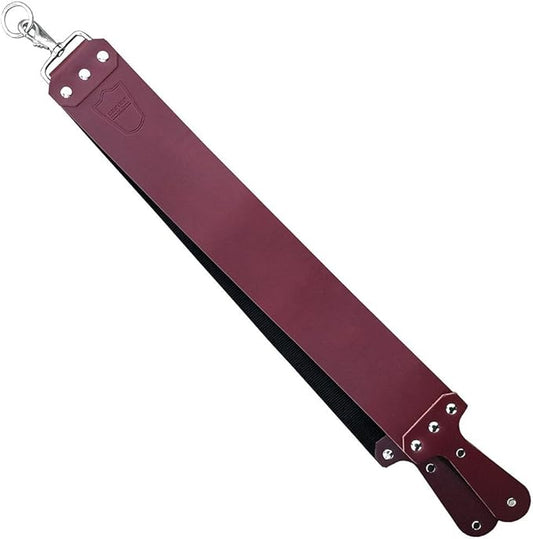 Parker Handmade Latigo Leather Strop for Straight Razor & Knife Sharpening – USA Made, Paddle Handle w/Brass Chicago Screws, Twin Canvas & Leather Straps (3″ × 27″) (RED)