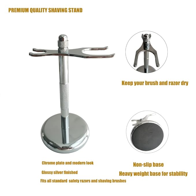 3 in1 Premium Shaving Brush Kit for Men Includes Vegan Badger Synthetic Hair Shaving Brush,Stainless Steel Shaving Soap Bowl,Heavy Safety Stand for Mens Gift (Ivory White)