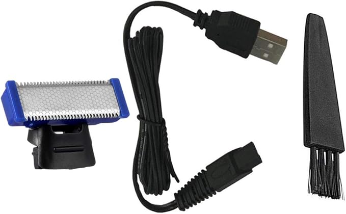 INVODA Shaver Head Replacement Charger and Brush for Electric Solo Shaver Cleaning Bursh USB Data Cable Power Trimmer Solo Head Replacement Charge Line (1Shaver Head & Cord&Brush)
