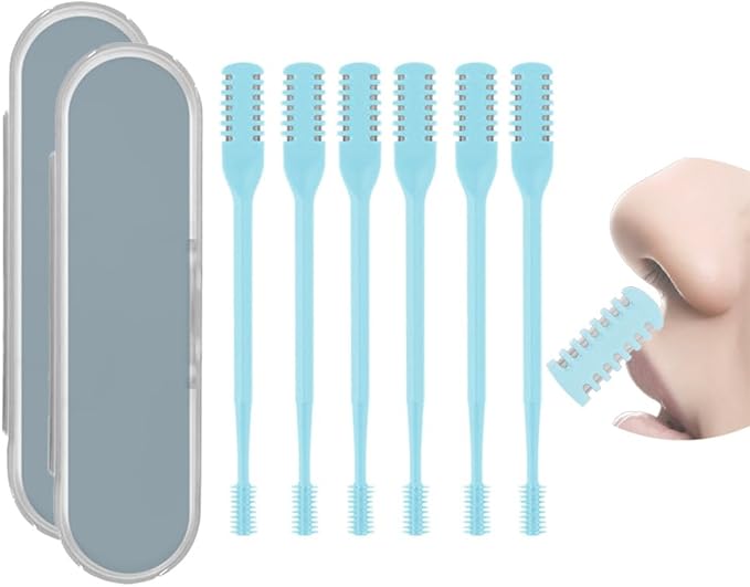 2 in 1 Nasal Hair Cutter, Double Sided Nose Hair Trimmer for Men Women, 360° Rotating Nose Hair Knife with Ear Picker, for Home Travel Essentials (Blue, 6pcs)