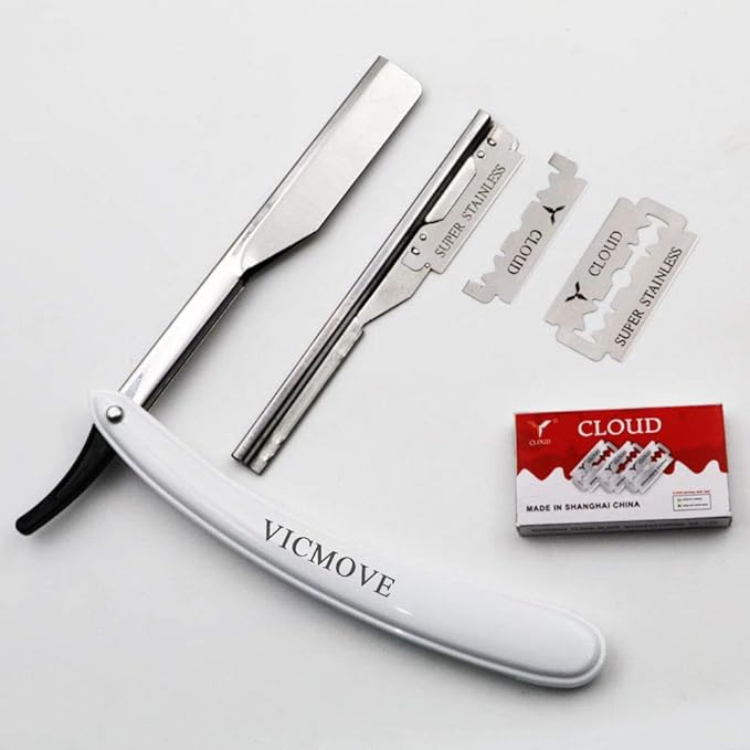 Professional Barber Straight Edge Razor Safety with 100-Pack Derby Blades - 100 Percent Stainless Steel - by VICMOVE (1 Razor + 100 Blades)