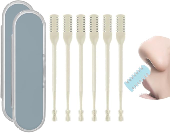 2 in 1 Nasal Hair Cutter, Double Sided Nose Hair Trimmer for Men Women, 360° Rotating Nose Hair Knife with Ear Picker, for Home Travel Essentials (Beige, 6pcs)