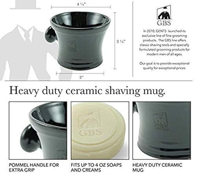 G.B.S Black Luxury Shaving Kit - Wood Straight Razor, Mug, Natural Soap, Brush, Alum block, Strop and Paste Grooming Kit, Black