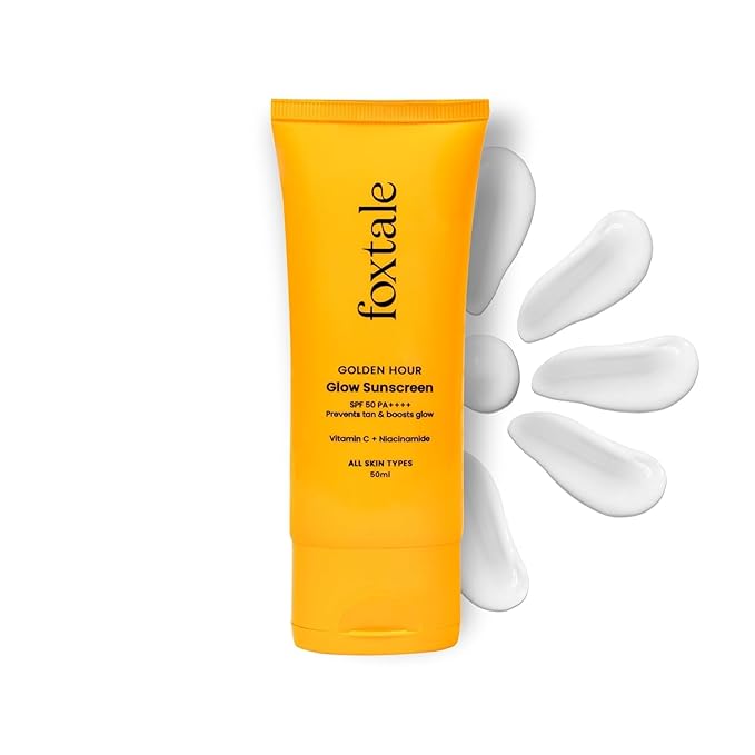FoxTale Vitamin C & Niacinamide Glow Sunscreen Spf 50 Pa++++, Lightweight, Fast Absorbing, Uva And Uvb Filters, Prevents Tanning, No White Cast, Non-Greasy, For Men&Women, All Skin Types - 50 Ml