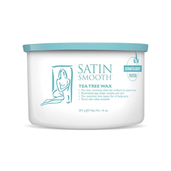 Satin Smooth Tea Tree Wax - Hair Removal Wax for Medium to Coarse Hair, Soothing & Calming Formula, Ideal for Sensitive Skin, 14 oz