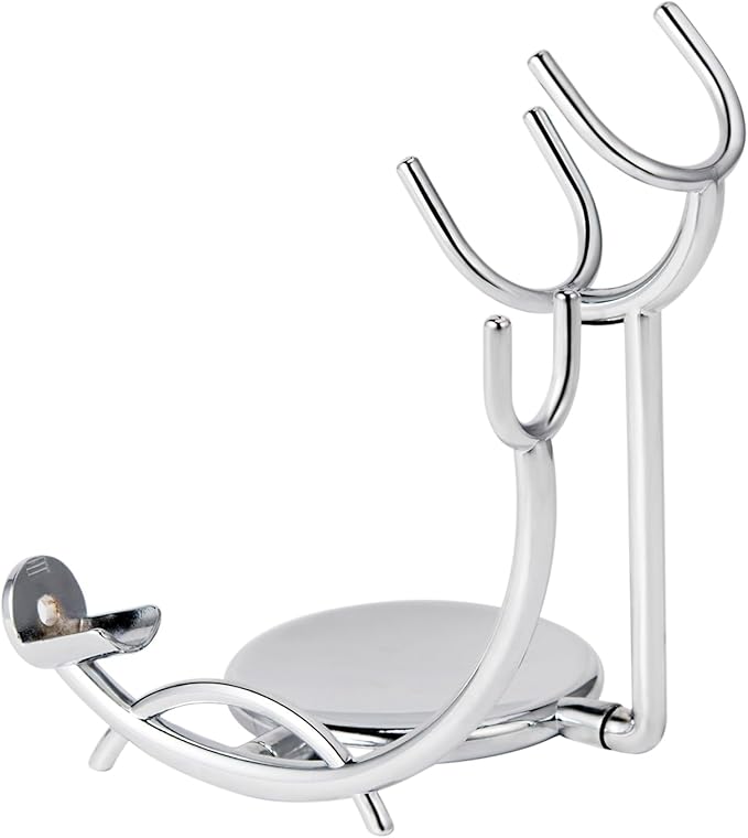 Grandslam Razor & Brush Stand with Double Stainless Steel Bowl Set for Shave Soap, Safety & Straight Razors, Silver