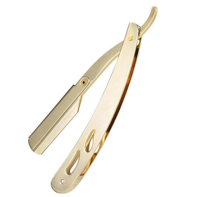 Sicastar Stainless Steel Straight Edge Barber Shaving Razor Folding Straight Razor Single Edge Replaceable Blades fit for All of Double Edge Razor Blades (Gold)