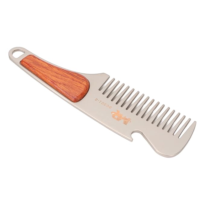 Men Beard Comb Multipurpose Stainless Steel Teeth Sandalwood Pocket Moustache Comb for Home Hair Salon