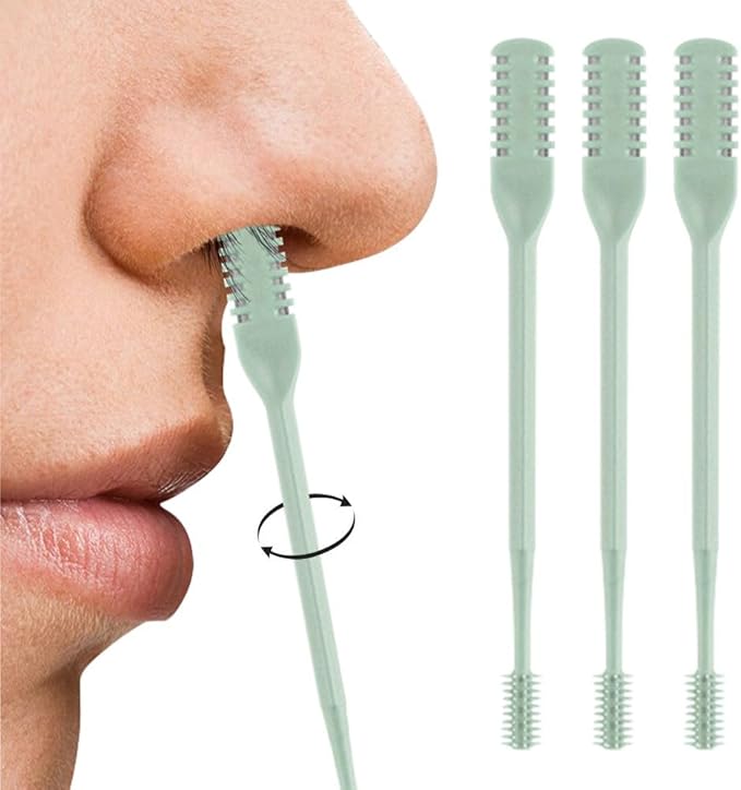 Nasal Hair Cutter, 2025 Double-Sided Nose Hairs Removal, Manual 360° Rotating Nostril Hair Removal Tool, Manual Nose Hairs Cutter, Nasal Hair Trimmer with Ear Picker for Women Men (Green, 3PCS)