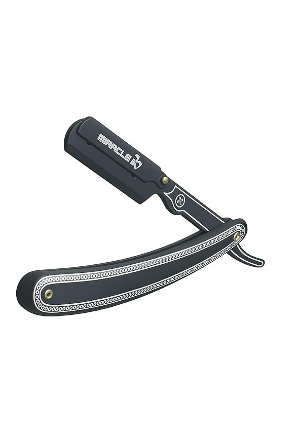 MIRACLE Professional Barber Straight Edge Razor – Black Wooden Handle Men's Shaving Razor, Compatible with Half Edge Steel Blades – Classic Close Shave for Barbers & Personal Grooming