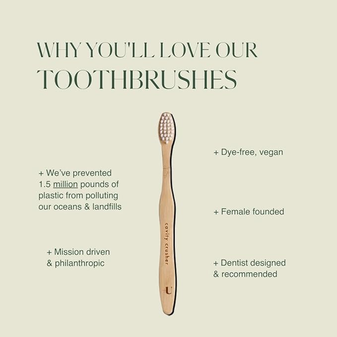 Kids Biodegradable and Eco-Friendly Bamboo Toothbrush 12-Pack - BPA Free Soft Bristle - Dentist-Approved and All-Natural with "Cavity Crusher" Etched on Handles by Plus Ultra
