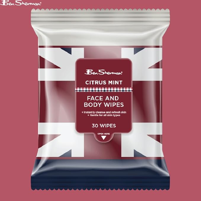 Ben Sherman Men's Face Wipes - 4 Pack (120 Total) Cleansing Wipes for Men with Cedarwood, Sandalwood, Eucalyptus & Citrus Mint