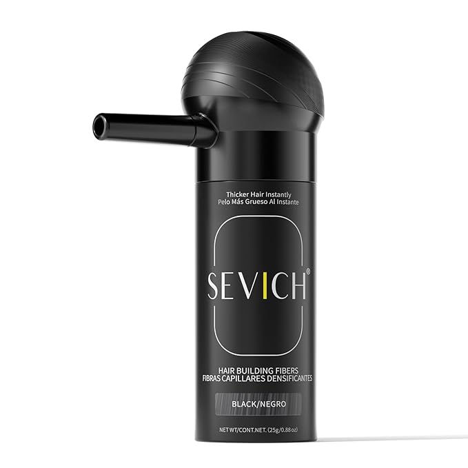 SEVICH Hair Fibers with Spray Applicator - Natural-Looking Hair Thickening Fibers for Men & Women, Instant Fullness, Wind & Water Resistant, Easy Wash Out, 25g (Black)