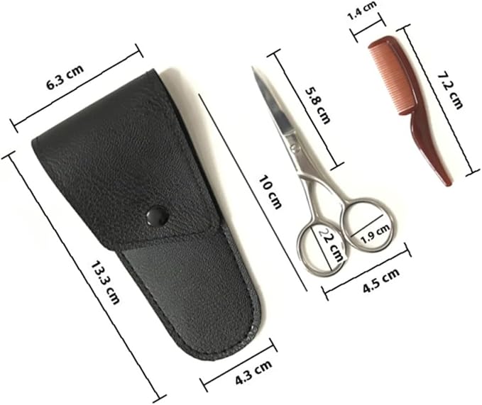Eyebrow Scissor and Beard Trimming Scissors 2pcs Set Stainless Steel Black Mustache Scissors for Facial Hair Grooming and Precise Brow Care