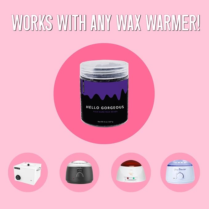 Miss Cire Purple Hard Wax Beads - Painless Hair Removal Peel-Off Wax - No Strips Needed - Low melting Point - Gel Like Consistency - For Face and Body - Hello Gorgeous - For Sensitive Skin - 8oz