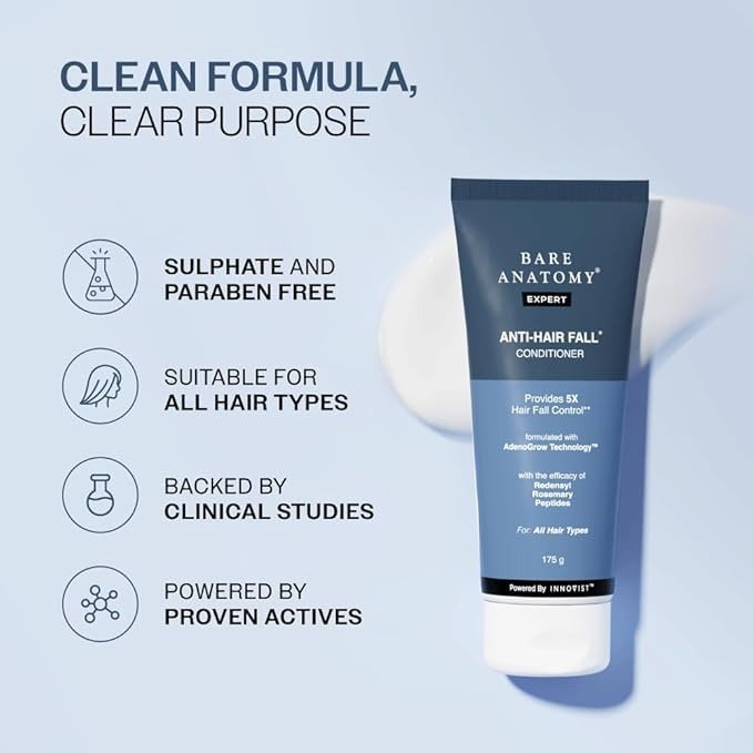 Anti-Hair Fall Conditioner with Redensyl, Rosemary & Peptides | Reduces Thinning & Breakage | Strengthens Strands, Controls Frizz & Adds Shine | For All Types | 175 g